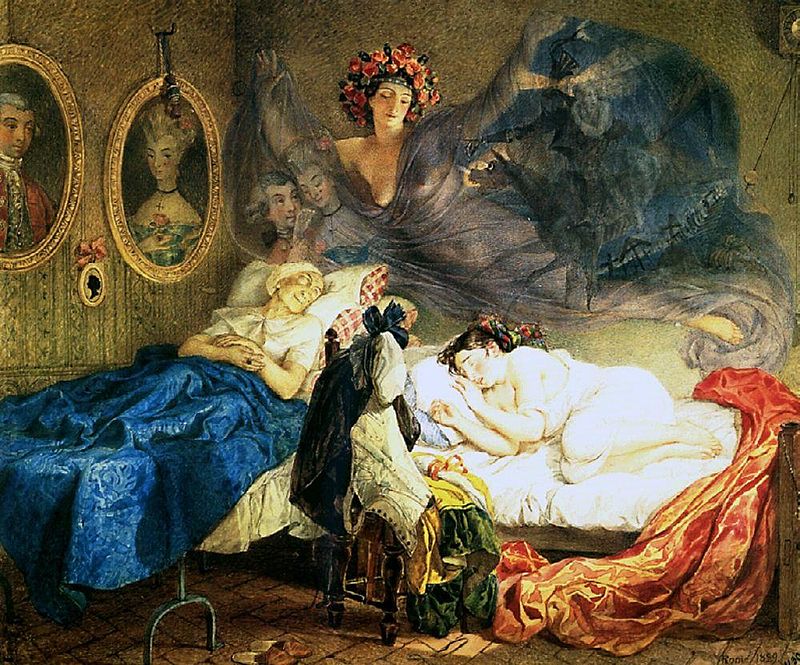 Dreams of Grandmother and Granddaughter, vintage artwork by Karl Pavlovich Brulloff, A3 (16x12") Poster Print