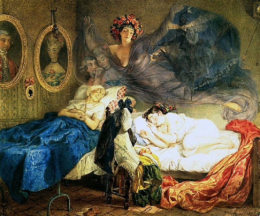 Dreams of Grandmother and Granddaughter, vintage artwork by Karl Pavlovich Brulloff, A3 (16x12") Poster Print