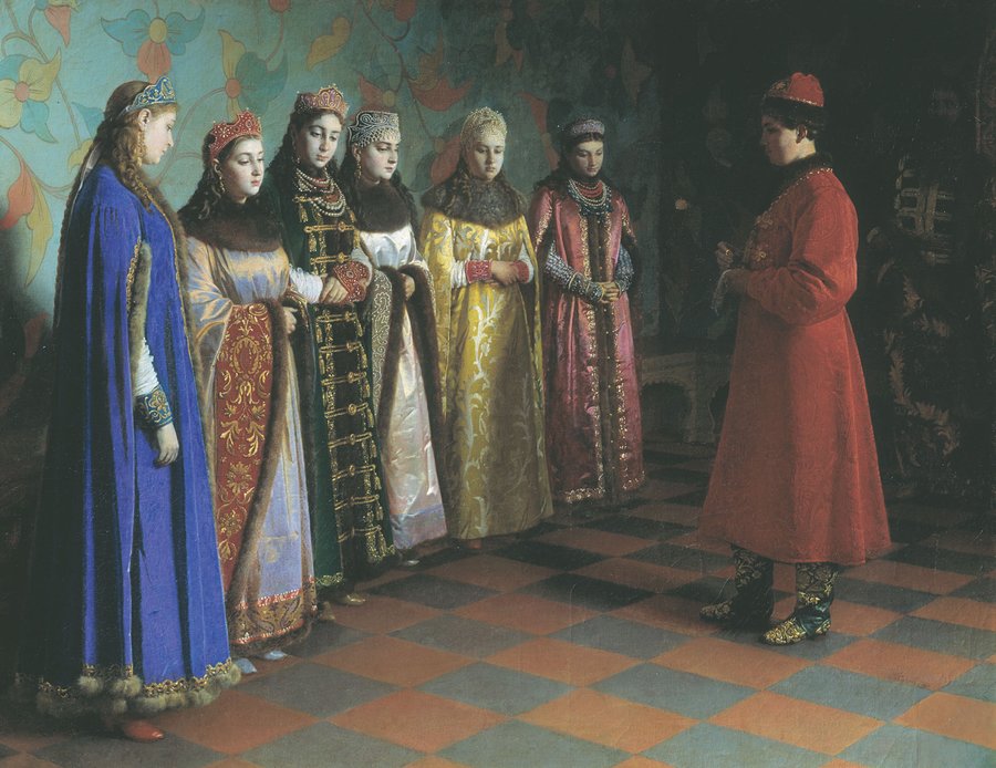 Prince Alexei Mikhailovich Choosing the Bride, vintage artwork by Grigory Sedov, 12x8" (A4) Poster