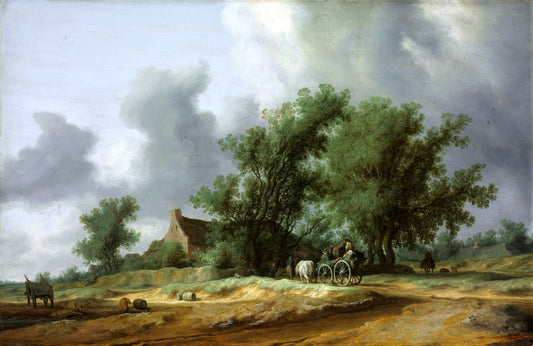 Road in the Dunes with a Passanger Coach, vintage artwork by Salomon van Ruysdael, 12x8" (A4) Poster