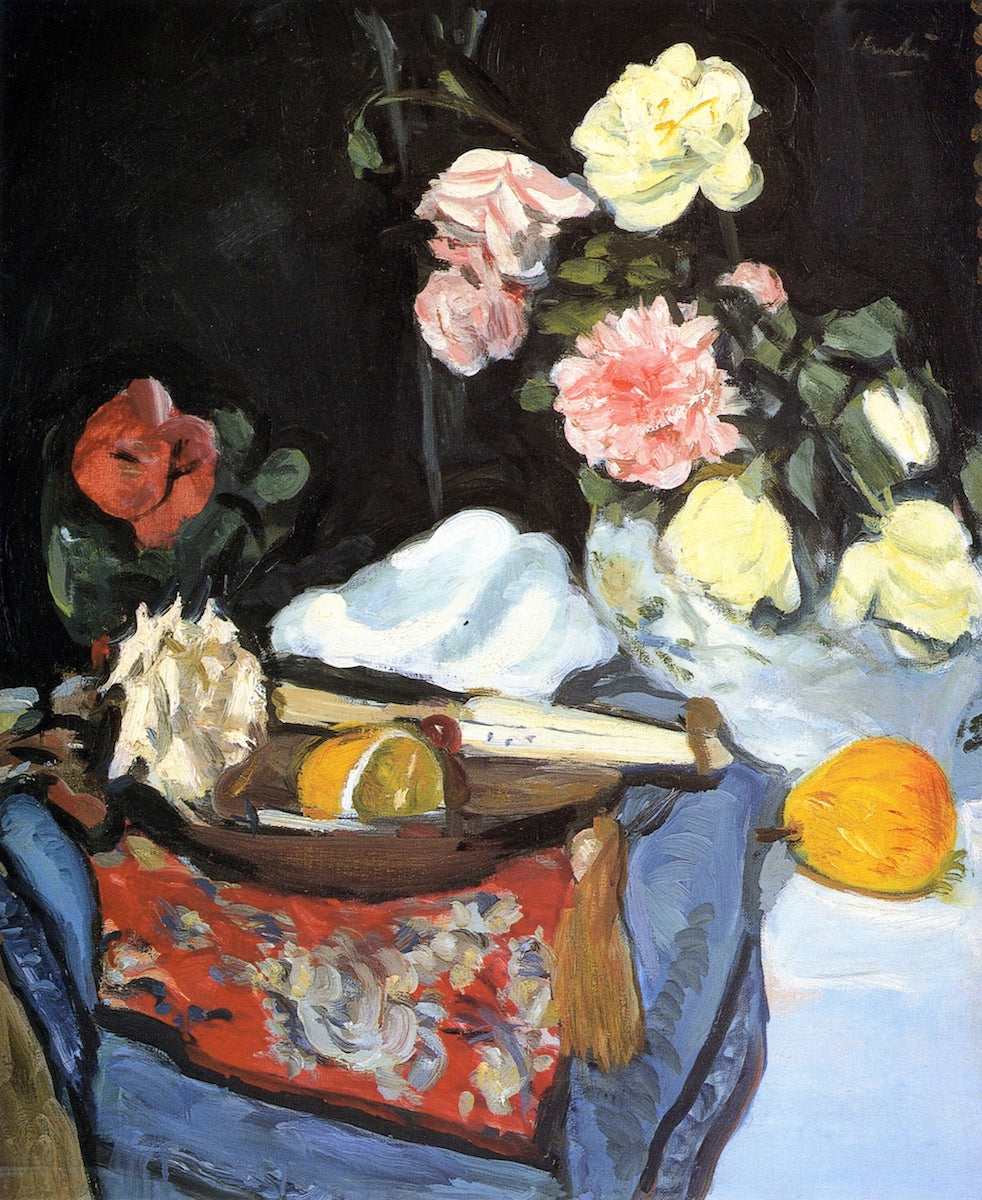 Fruit and Flowers on a Draped Table by George Leslie Hunter,16x12(A3) Poster