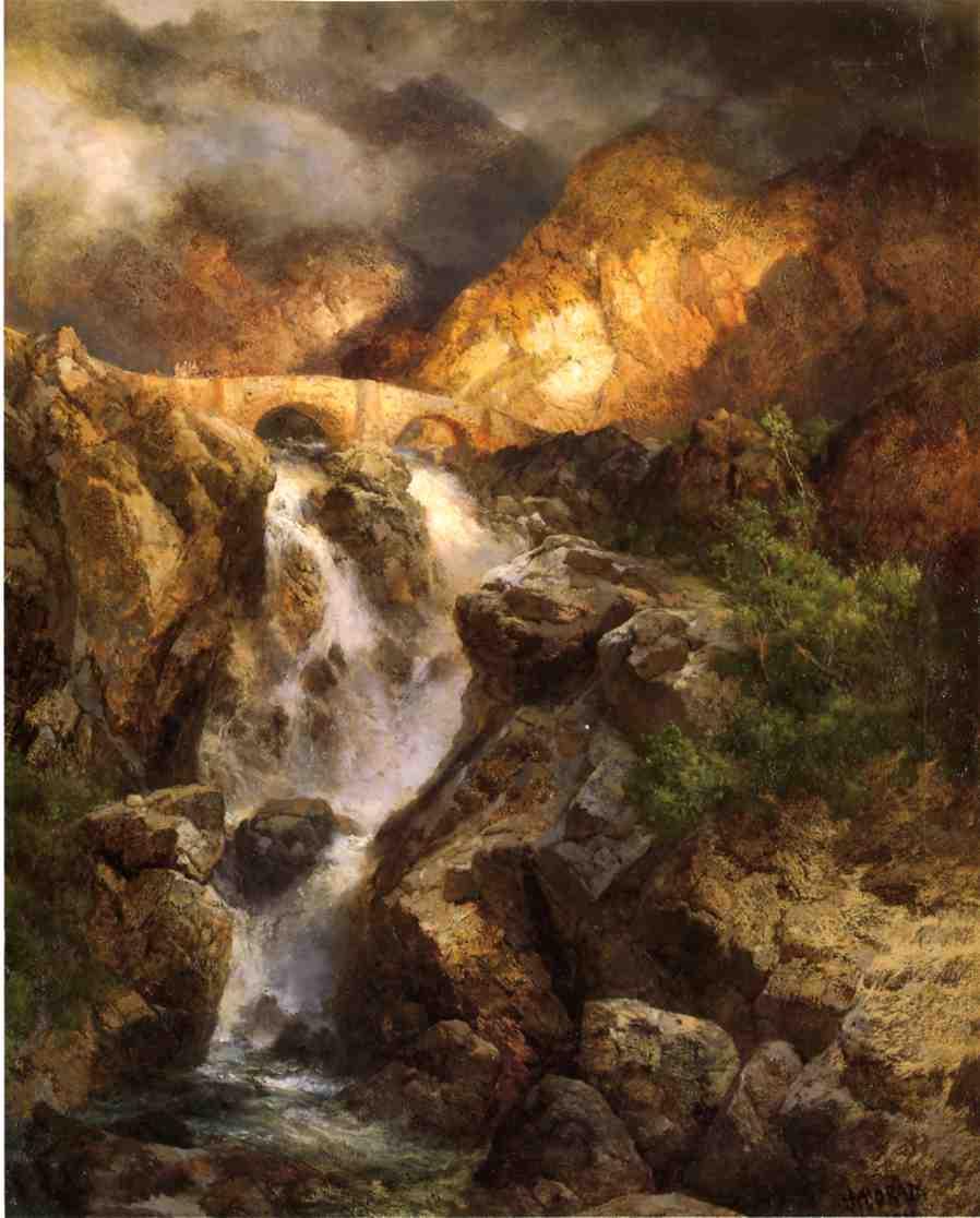 Cascading Water, vintage artwork by Thomas Moran, 12x8" (A4) Poster