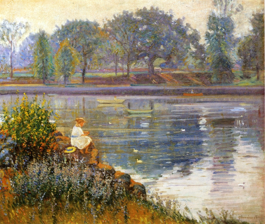 Girl Seated by a Pond by Theodore Wendel,A3(16x12")Poster