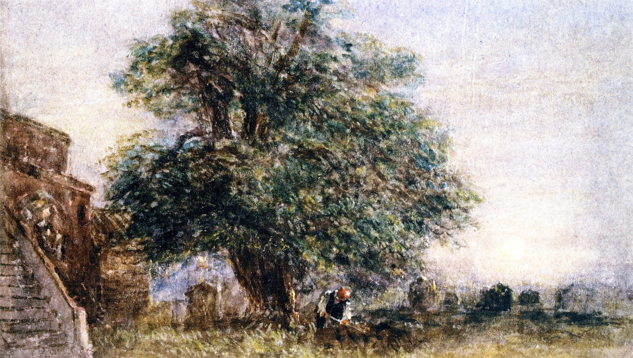 Darley Churchyard, vintage artwork by David Cox, 12x8" (A4) Poster