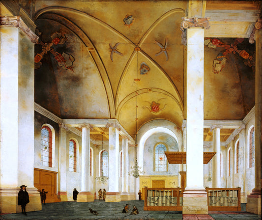 Interior of the Nieuwe Kerk in Haarlem, vintage artwork by Pieter Saenredam, 12x8" (A4) Poster