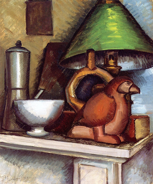 Still Life with Lamp, vintage artwork by Jean-Hyppolyte Marchand, 12x8" (A4) Poster