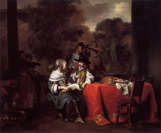 A Party on a Terrace, vintage artwork by Gerbrand van den Eeckhout, 12x8" (A4) Poster