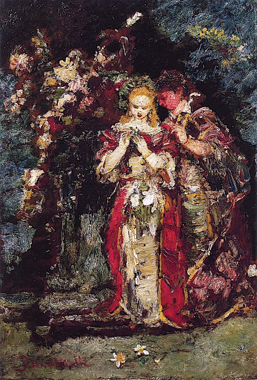 A Conversation in the Park, vintage artwork by Adolphe-Joseph-Thomas Monticelli, 12x8" (A4) Poster