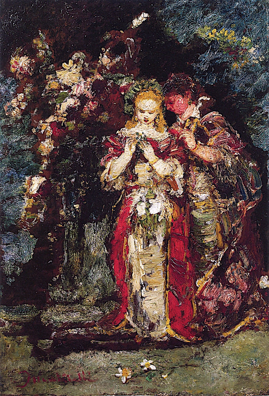 A Conversation in the Park, vintage artwork by Adolphe-Joseph-Thomas Monticelli, 12x8" (A4) Poster