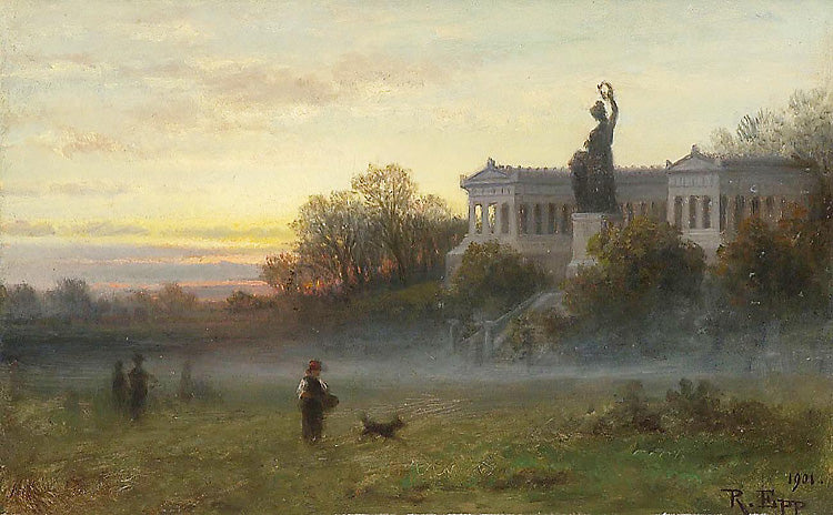 The Hall of Fame in Munich, Bavaria, vintage artwork by Rudolf Epp, 12x8" (A4) Poster