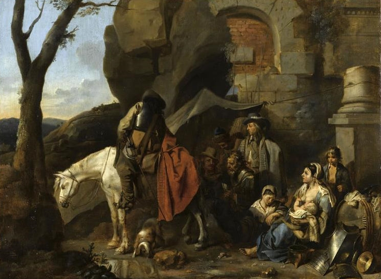 Soldiers' Halt, vintage artwork by Sebastien Bourdon, 12x8" (A4) Poster