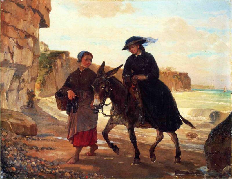 The Tourist and the Fisherwoman, vintage artwork by Henry Bacon, 12x8" (A4) Poster