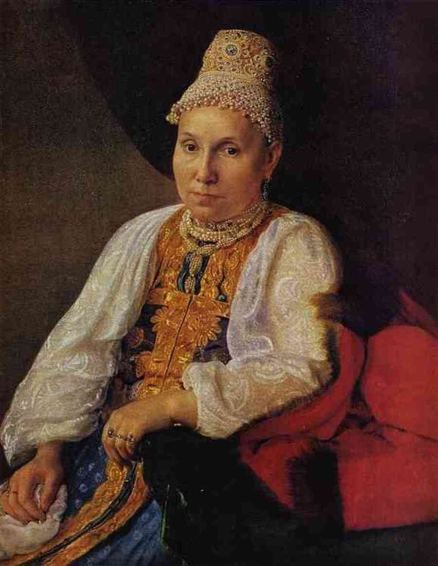 Portrait of Merchant Obraztsov's Wife, vintage artwork by Alexei Venetsianov, 12x8" (A4) Poster