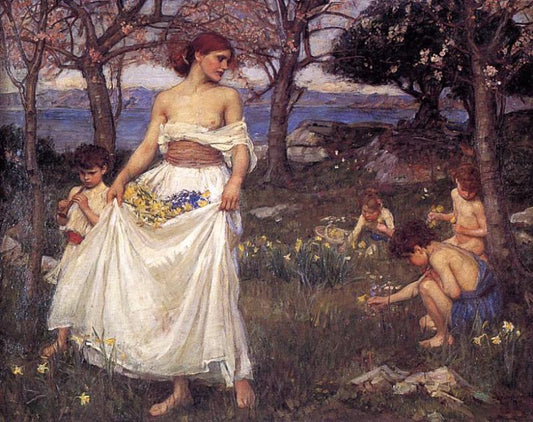 A Song of Springtime, vintage artwork by John William Waterhouse, 12x8" (A4) Poster