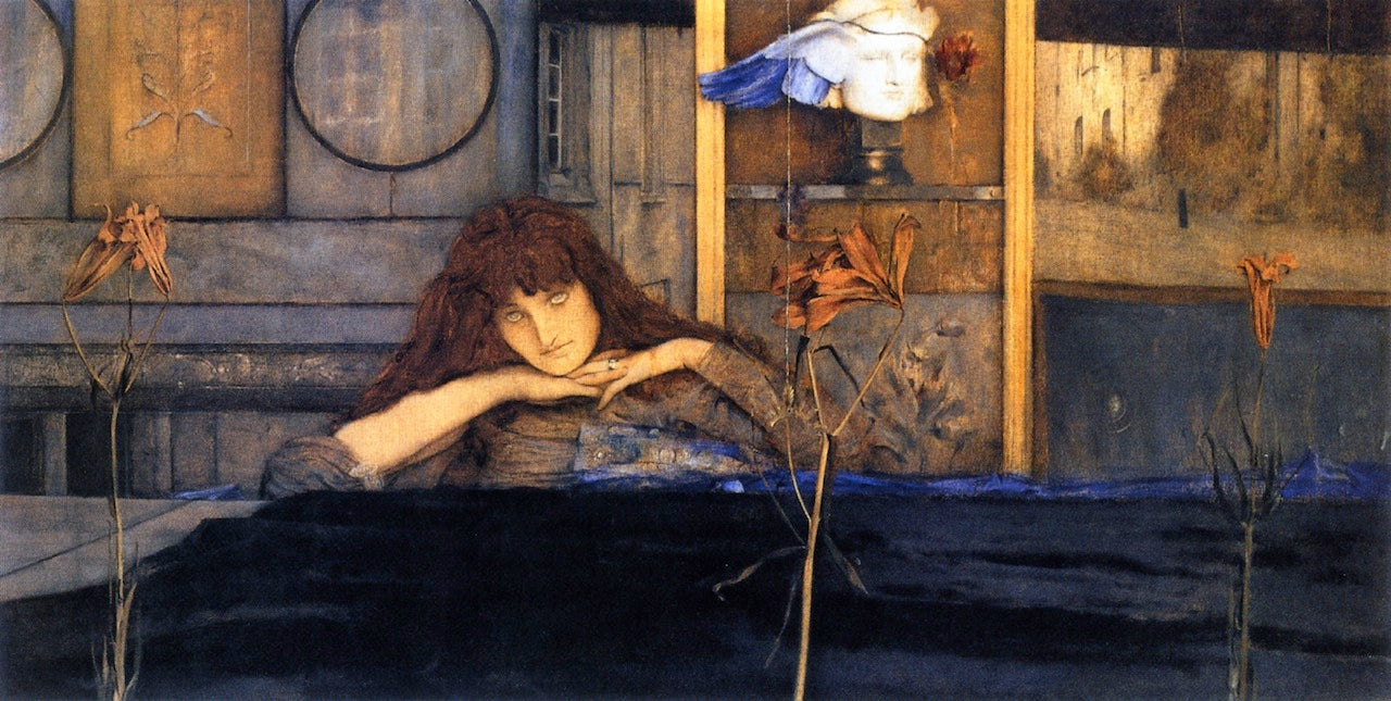 I Lock my Door upon Myself, vintage artwork by Fernand Khnopff, 12x8" (A4) Poster