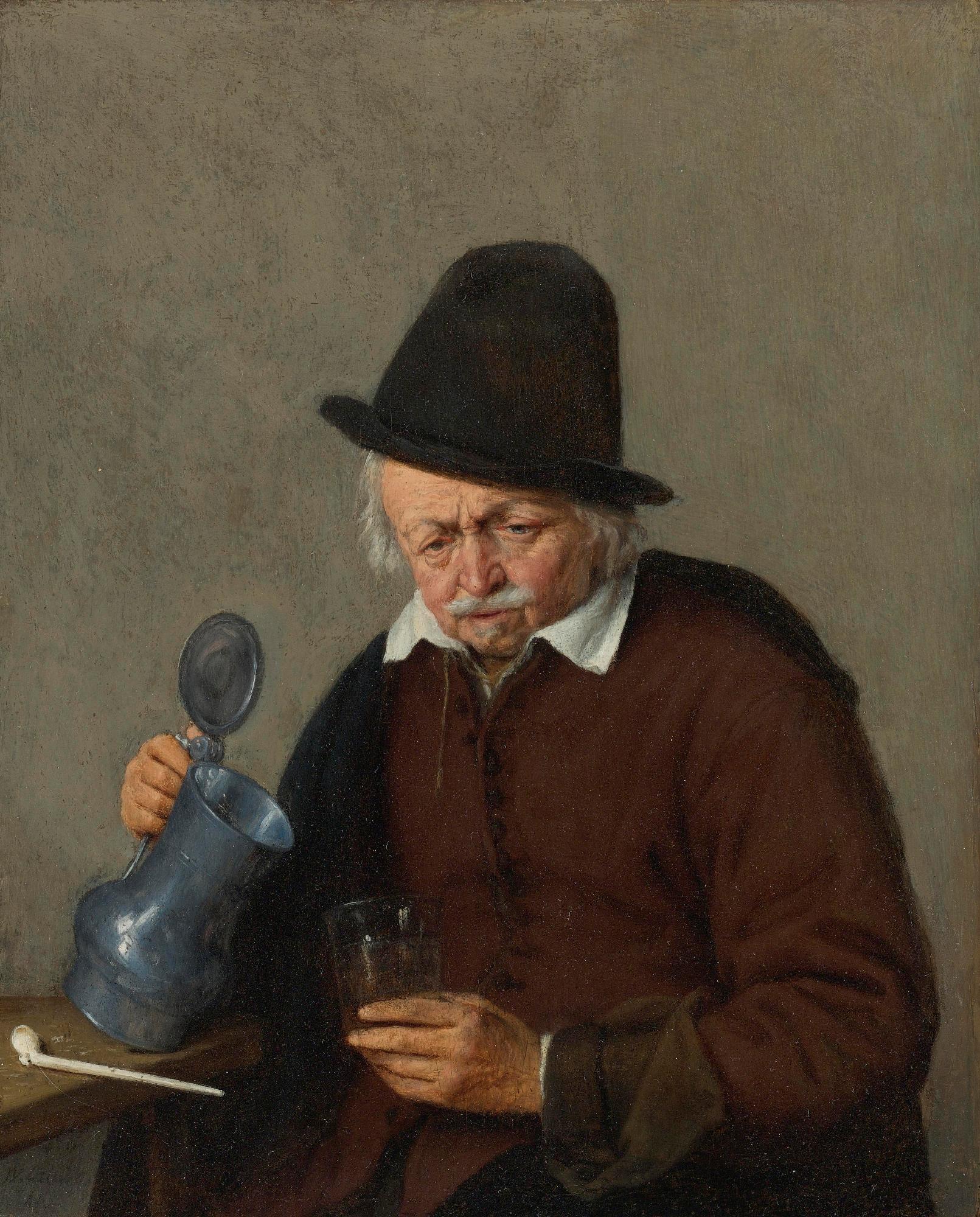 A Man Holding a Tankard and a Glass, vintage artwork by Adriaen van Ostade, 12x8" (A4) Poster