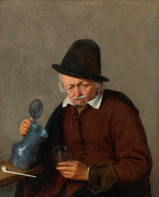 A Man Holding a Tankard and a Glass, vintage artwork by Adriaen van Ostade, 12x8" (A4) Poster