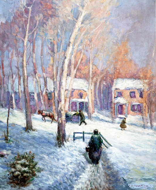 Winter, Quebec, vintage artwork by Arthur-Dominique Rozaire, 12x8" (A4) Poster