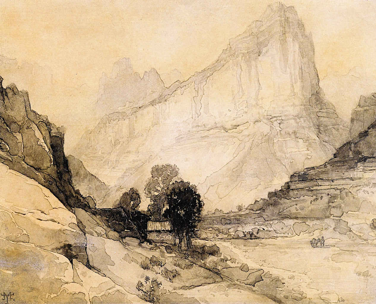 Cliffs and Mountains along the Green River, Wyoming, vintage artwork by Thomas Moran, 12x8" (A4) Poster