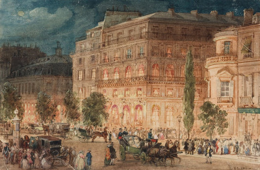 Boulevard des Italiens in Paris at Night, vintage artwork by Eugene Louis Lami, A3 (16x12") Poster Print