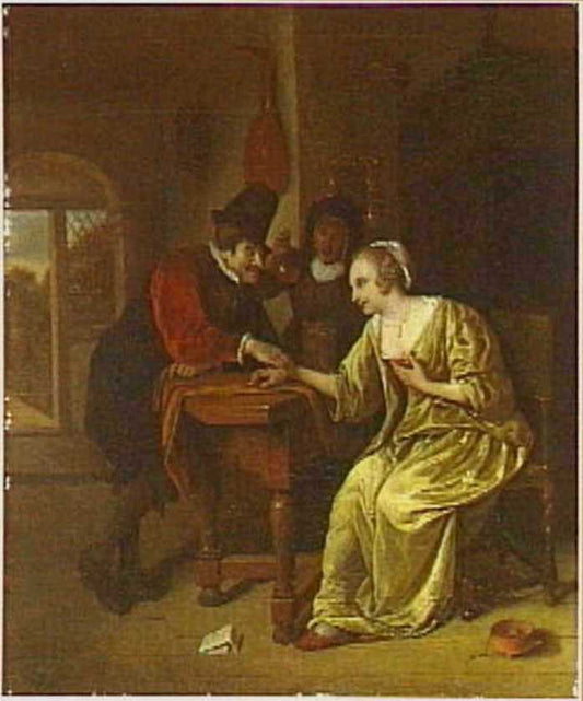 Doctor Taking a Lady's Pulse in an Interior, vintage artwork by Jan Havicksz. Steen, 12x8" (A4) Poster