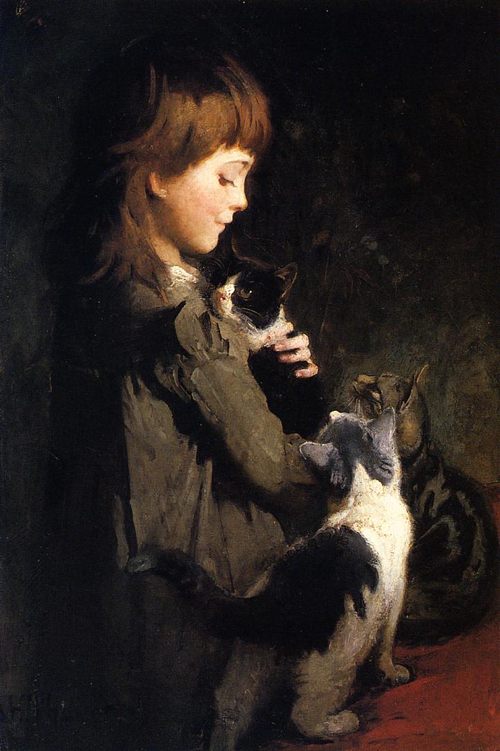 The Favorite Kitten, vintage artwork by Abbott Handerson Thayer, 12x8" (A4) Poster