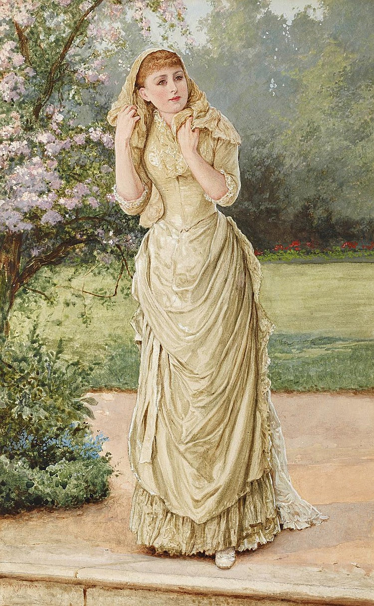 Lady in a Garden, vintage artwork by Edward Killingworth Johnson, 12x8" (A4) Poster