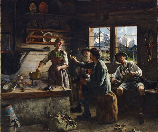 Lunch in the Alps, vintage artwork by Emil Rau, 12x8" (A4) Poster