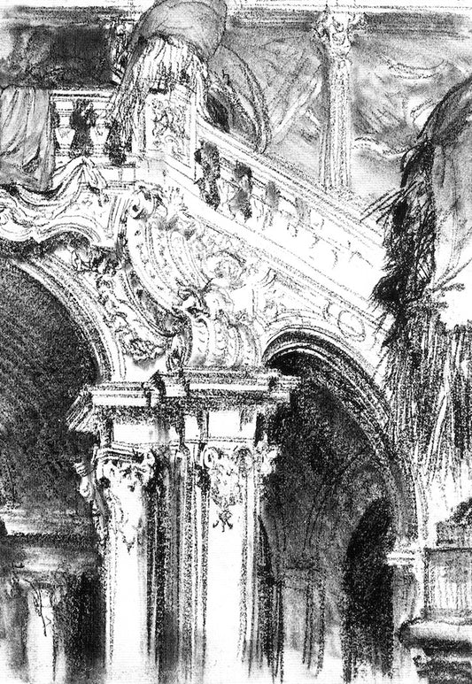 The Great Staircase at the Chateau of Pommersfelden, vintage artwork by Adolph von Menzel, A3 (16x12") Poster Print