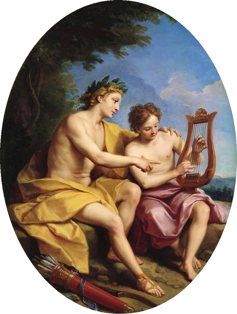 Apollo Teaching Hyacinth to Play Lyra, vintage artwork by Louis de Boullogne the Younger, 12x8" (A4) Poster