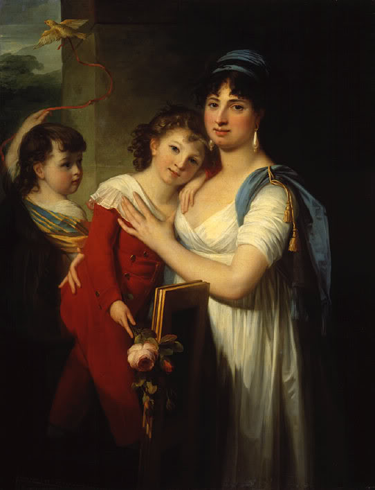 Portrait of Anna Muravyova-Apostol with Her Son and Daughter, vintage artwork by Jean Laurent Mosnier, 12x8" (A4) Poster