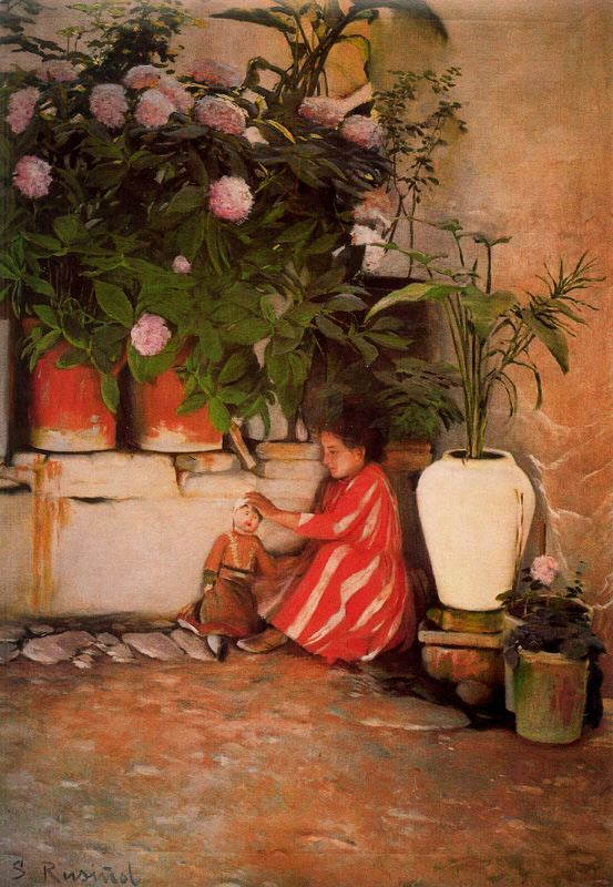 Jugando en el patio by Santiago Rusinol Prats,A3(16x12")Poster