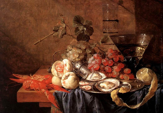 Fruits and Pieces of Seafood, vintage artwork by Jan Davidsz. de Heem, 12x8" (A4) Poster