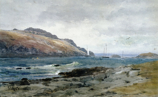 Manana Island and Monhegan Harbor, March, vintage artwork by Samuel P. R. Triscott, 12x8" (A4) Poster