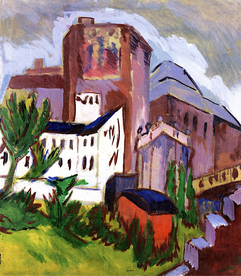 City Tower, vintage artwork by Ernst Ludwig Kirchner, 12x8" (A4) Poster