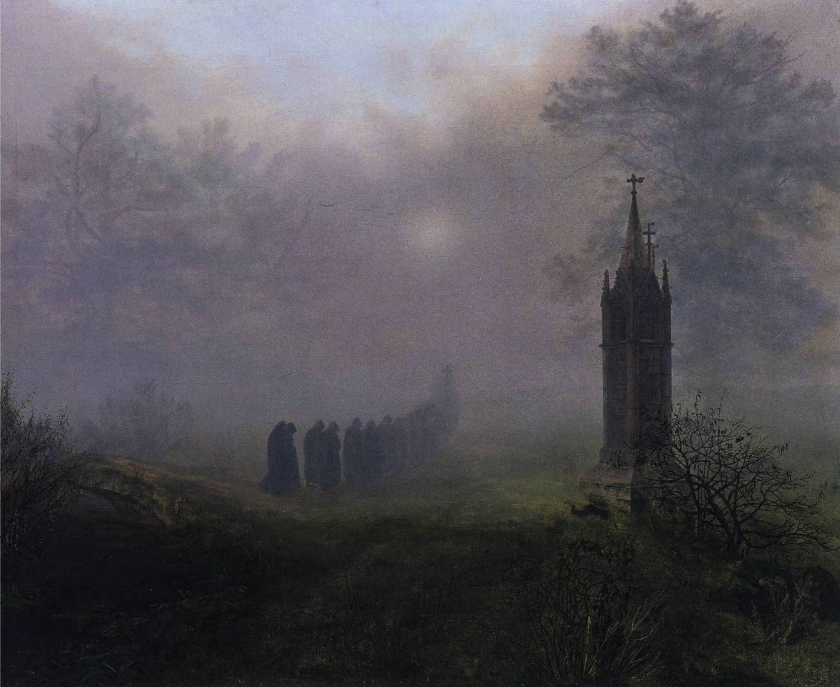 Procession in the Mist, vintage artwork by Ernst Ferdinand Oehme, A3 (16x12") Poster Print
