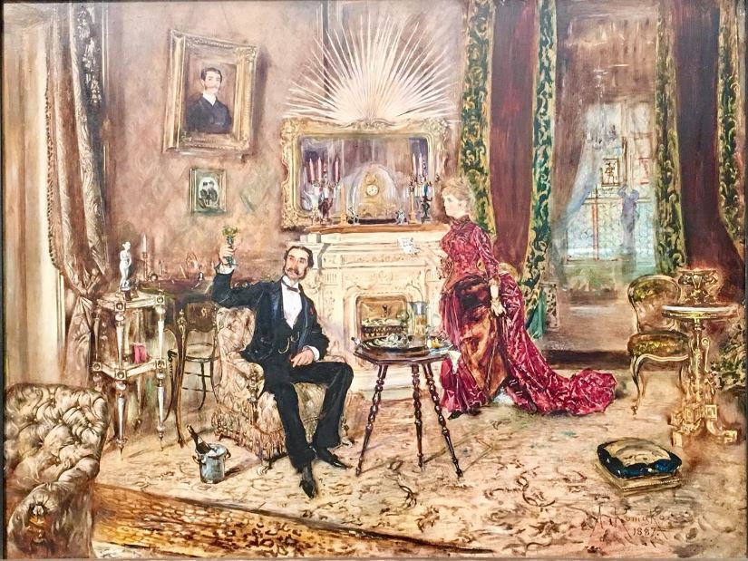 Elegant Couple in an Interior, vintage artwork by Anton Romako, 12x8" (A4) Poster
