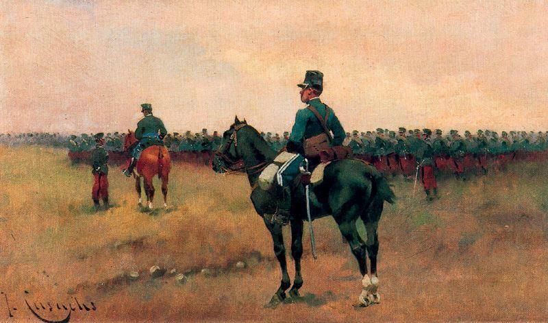 Cavalry Maneuvers, vintage artwork by Josep Cusachs, 12x8" (A4) Poster