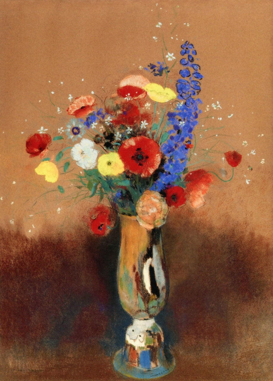 Bouquet of Wild Flowers n a Long Necked Vase, vintage artwork by Odilon Redon, 12x8" (A4) Poster