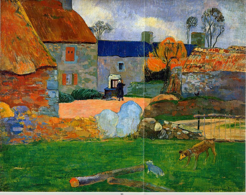 The Blue Roof, vintage artwork by Paul Gauguin, 12x8" (A4) Poster