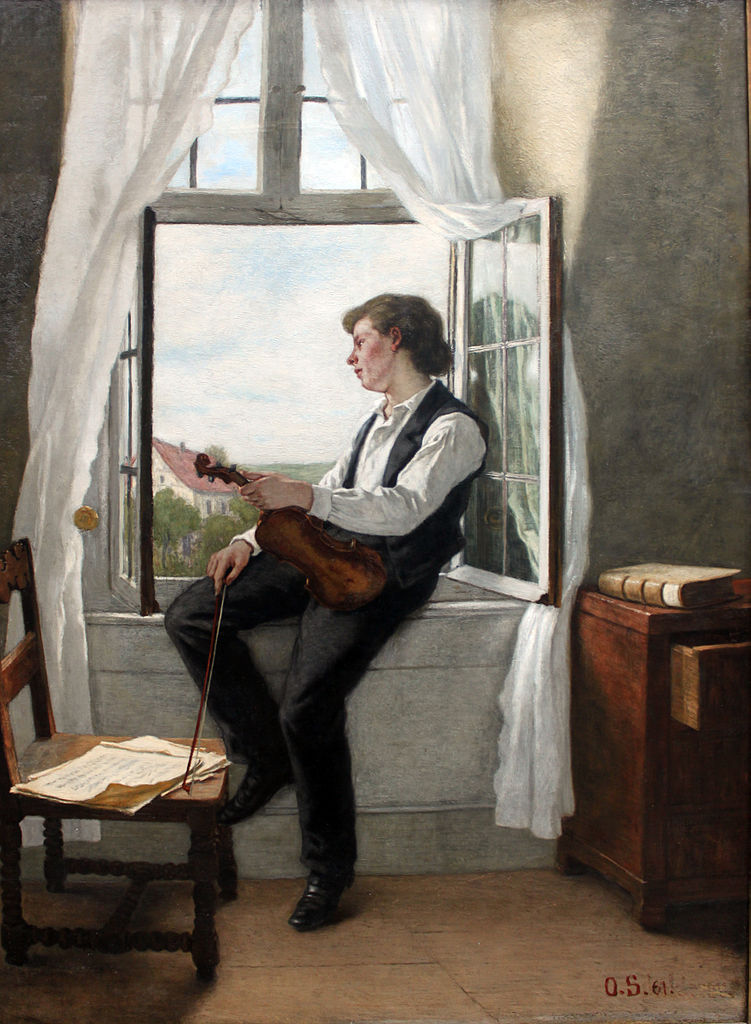The Violinist at the Window, vintage artwork by Otto Scholderer, 12x8" (A4) Poster