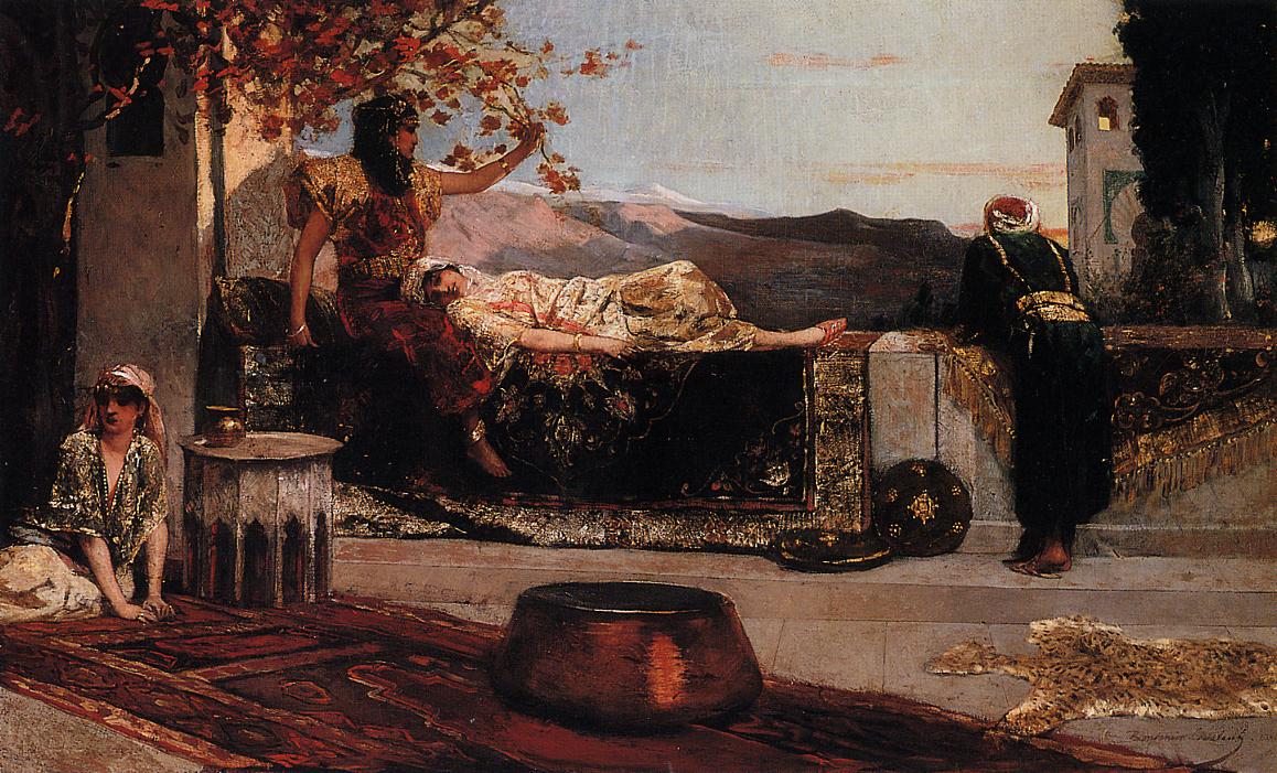 On the Terrace, vintage artwork by Benjamin Constant, 12x8" (A4) Poster