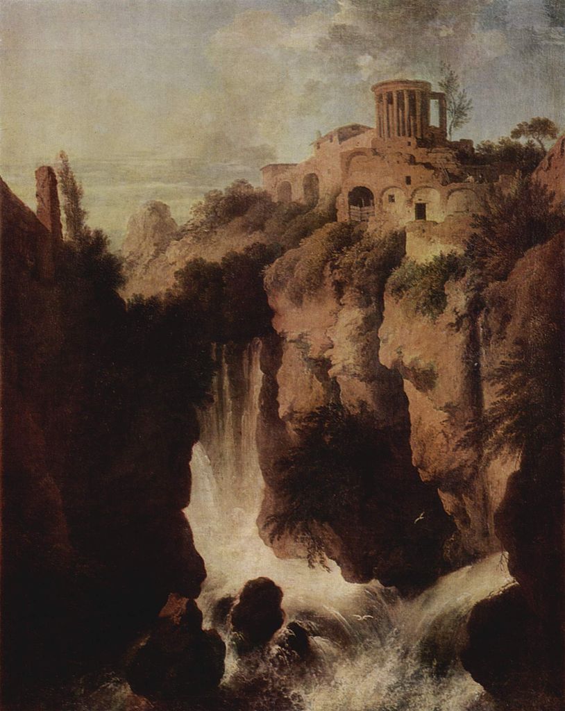 Waterfalls in Tivoli, vintage artwork by Christian Wilhelm Ernst Dietrich, 12x8" (A4) Poster