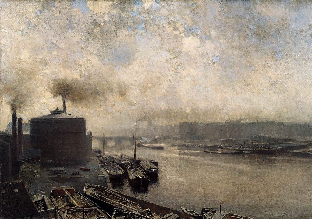 British Gas Works on the River Spree, vintage artwork by Adolf von Meckel, 12x8" (A4) Poster