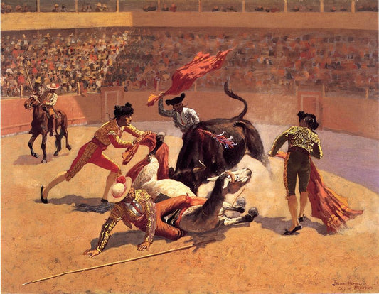 Bull Fight in Mexico, vintage artwork by Frederic Remington, 12x8" (A4) Poster