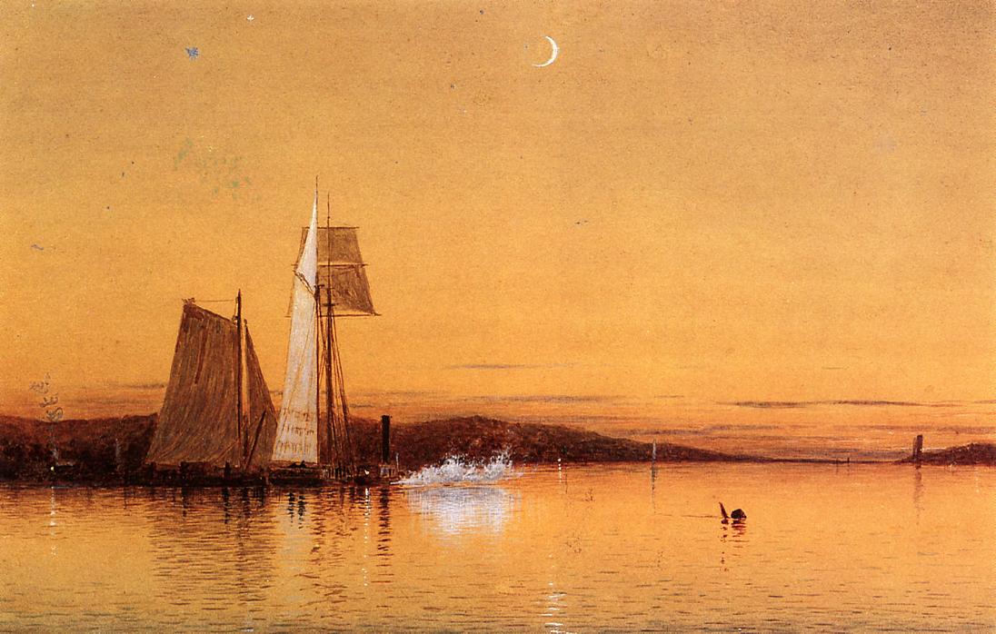 Dusk on the Hudson, vintage artwork by Francis A. Silva, 12x8" (A4) Poster