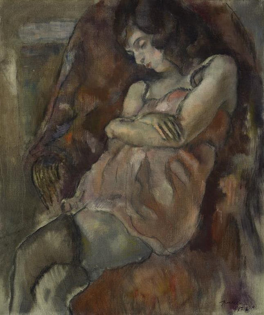 Girl Seated, vintage artwork by Jules Pascin, 12x8" (A4) Poster
