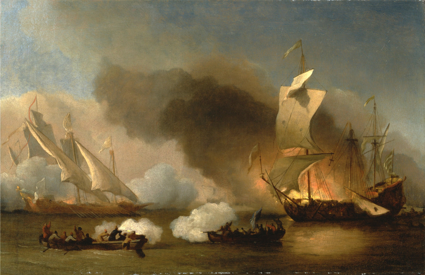 An Action off the Barbary Coast with Galleys and English Ships, vintage artwork by Willem van de Velde the Younger, 12x8" (A4) Poster