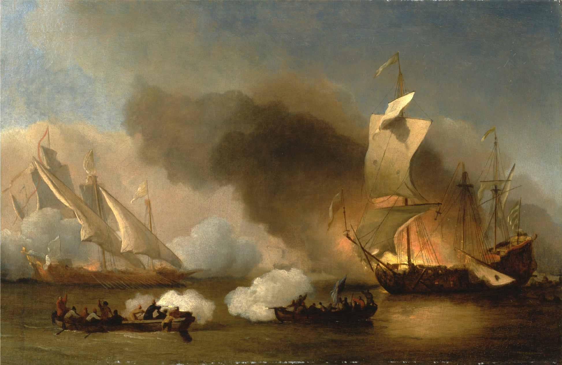 An Action off the Barbary Coast with Galleys and English Ships, vintage artwork by Willem van de Velde the Younger, 12x8" (A4) Poster