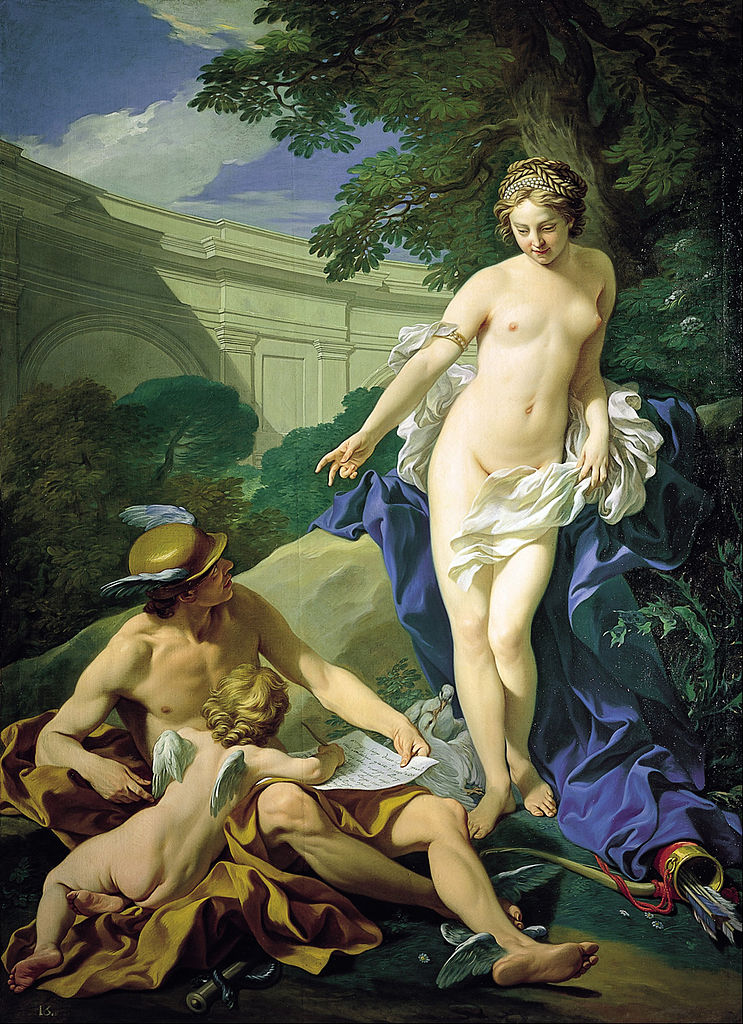 Venus, Mercury and Cupid, vintage artwork by Louis-Michel Van Loo, 12x8" (A4) Poster